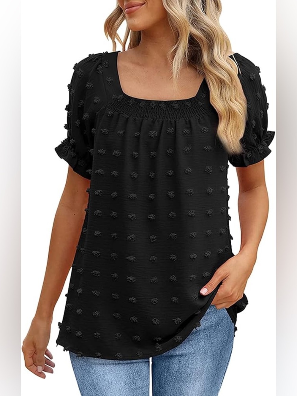 ePretty Black Swiss Dot Puff Sleeve Blouse Small NWT